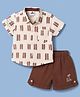 Mini Taurus Knit Half Sleeves Shirt & Shorts Night Suit With Text Print - Light Brown