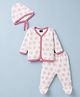 Mini Taurus Knit Full Sleeves Teddy Bear Printed T-Shirt & Pyjama Night Suit Co-ord With Cap - Dark Red