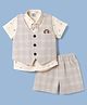 Mini Taurus Cotton Knit Half Sleeves Printed Three Piece Party Suit With Bow - Light Grey