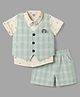 Mini Taurus Cotton Knit Half Sleeves Printed & Text Embroidered Three Piece Party Suit With Bow - Light Green