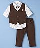 Mini Taurus Cotton Knit Full Sleeves 3 Piece Party Suit with Attached Bow & Applique -Dark Brown
