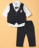 Mini Taurus Cotton Knit Full Sleeves 3 Piece Party Suit with Attached Bow & Applique -Charcoal Blue