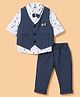Mini Taurus Cotton Knit Full Sleeves 3 Piece Striped Party Suit with Attached Bow & Nautical Theme Print - White & Blue