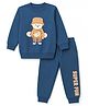 Doodle Poodle 100% Cotton Looper Terry Knit Light Weight Full Sleeves T-Shirt & Lounge Pant With Teddy Bear Print - Navy Blue