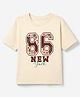 Pine Kids 100% Cotton Knit T-Shirt with Half Drop Shoulder Sleeves and 86 New York Floral Print - Off White