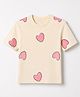 Pine Kids 100% Cotton Knit T-Shirt with Half Sleeves and Hearts Print - Cream