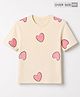Pine Kids 100% Cotton Knit T-Shirt with Half Sleeves and Hearts Print - Cream