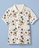 Pine Kids Cotton Knit  Half Sleeves  Polo T-Shirt with Beach Theme Print - White