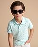 Pine Kids Cotton Knit Half Sleeves Polo T-Shirt with Tropical Print - Mint