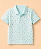 Pine Kids Cotton Knit Half Sleeves Polo T-Shirt with Tropical Print - Mint