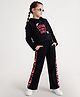 Pine Kids Cotton Looper Knit Full Sleeves Text Printed Hooded Top & Pant Set - Black