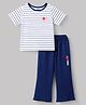 Pine Kids Cotton Knit Half Sleeves  Striped T-Shirt & Pyjama Night Suit - White
