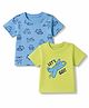 Doodle Poodle Single Jersey Knit T-Shirt with Half Sleeves and Vehicles Print Pack of 2 - Aqua Blue