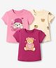 Doodle Poodle Cotton Single Jersey Knit T-Shirts with Half Sleeves and Bear Print Pack of 3 - Pink Brawn & Beige