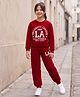 Pine Kids Looper Knit Full Sleeves Text Printed T-Shirt & Lounge Pant Set -  Maroon