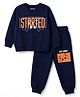 Pine Kids Looper Knit Full Sleeves Text Printed Winter Wear Suit - Navy Blue