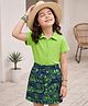 OLLINGTON ST. Cotton Knit Half Sleeves Solid Shirt & Text Printed Skirt Set - Lime & Multicolour