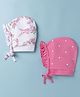 Babyhug 100% Cotton Interlock Knit Baby Caps With Polka Dot & Floral Print Pack of 2 Pink White - Diameter 22 cm