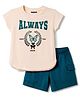 Pine Kids Cotton Knit Half Sleeves Text Printed Top & Shorts Set - Peach & Green