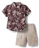 Pine Kids Cotton Knit Half Sleeves Shirt & Bottom Set with Floral Print - Brown