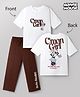 Primo Gino Disney Cotton Single Jersey Knit Half Sleeves T-Shirt & Pant Set With Front & Back Minnie Mouse Graphics - White & Brown