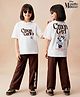 Primo Gino Disney Cotton Single Jersey Knit Half Sleeves T-Shirt & Pant Set With Front & Back Minnie Mouse Graphics - White & Brown