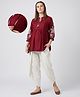 Bella Mama Woven Three Fourth Sleeves Maternity Top With Floral Embroidered Yoke - Plum