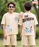 Primo Gino Marvel 100% Cotton Knit Half Sleeves T-Shirt & Shorts Set With Front & Back  Avengers Graphics - Beige