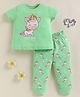 BUMZEE Cotton Knit Half Sleeves T-Shirt & Pyjama Night Suit With Unicorn Print - Green