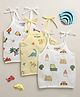 BUMZEE Muslin Cotton Knit Sleeveless Dino Printed Jhablas Pack of 3 - White & Yellow