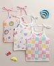 BUMZEE Muslin Cotton Knit Sleeveless Butterfly Floral & Animal Printed Jhablas Pack Of 3 - Pink & White