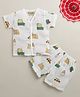 BUMZEE 100% Cotton Knit Half Sleeves Bear & Vehicles Printed Co-Ords T-Shirt & Shorts Set - White