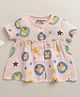 BUMZEE Muslin Woven Frocks Giraffe Face & Star Print Half Sleeves Pink 0-3 Months