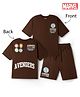 Primo Gino Marvel Single Jersey Knit Half Sleeves T-Shirt & Shorts Set With Texted Print - Brown