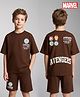 Primo Gino Marvel Single Jersey Knit Half Sleeves T-Shirt & Shorts Set With Texted Print - Brown