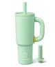 House of Quirk 1200ml Stainless Steel Tumbler with Handle, Straw & Straw Cap Leakproof Water Bottle Large Capacity Travel Mug - Green