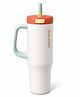 House of Quirk 1200 ml Stainless Steel Tumbler with Handle & Pop-Up Lid, Leakproof Travel Cup, Fits Car Cup Holder - White