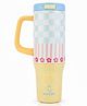 House of Quirk 1200ML Stainless Steel Tumbler with Handle & Pop-Up Lid, Leakproof Travel Cup, Fits Car Cup Holder - White/Yellow