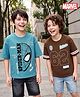 Primo Gino Marvel Cotton Knit Half Sleeves T-Shirts with Spider-Man Print Pack of 2 -Light Blue & Brown