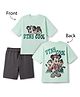 Primo Gino Disney 100% Cotton Single Jersey Knit Half Sleeves T-Shirt and Shorts with Mickey Mouse and Chip 'n Dale Print - Sea Green