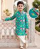 EARTHY TOUCH Cotton Woven Full Sleeves Kurta Pyjama Set With Floral Print - Green