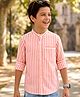 Pine Kids 100% Cotton Woven Full Sleeves Striped Shirt - Orange