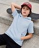 Pine Kids Cotton Woven Half Sleeves Solid Colour Hooded Shirt with Kangaroo Pockets - Light Blue