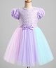 Pine Kids Cotton Woven Half Sleeves Floral Embroidered Party Dress With Bow Applique - Lilac