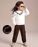 Mark & Mia Cotton Full Sleeves Crochet Floral Designed Top & Pant Set - White & Brown