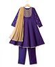 Pine Kids Woven Three Fourth Sleeves Embroidered Yoke Kurti Churidar Set with Dupatta - Violet