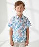 The Kids Club Cotton Woven Half Sleeves Floral Printed Shirt - Blue