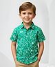 The Kids Club Cotton Woven Half Sleeves Floral Printed Shirt - Green