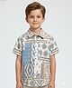 The Kids Club Cotton Woven Half Sleeves Abstract Printed Shirt - Beige