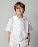 The Kids Club Cotton Woven Half Sleeves Self Design Textured Hooded Shirt - White